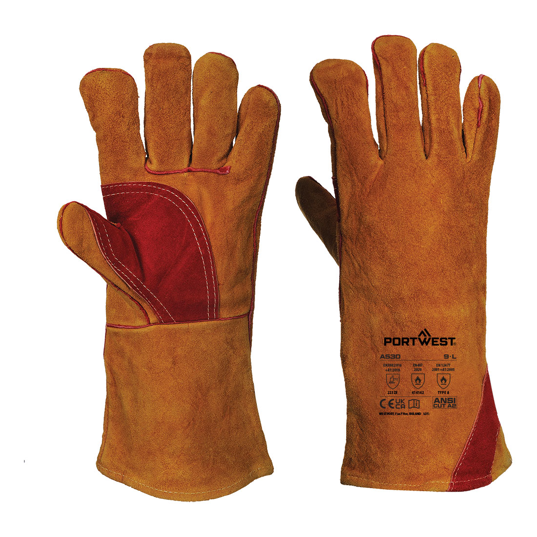 Portwest A530 - Welders 330 Split Leather Reinforced Palm Gauntlet