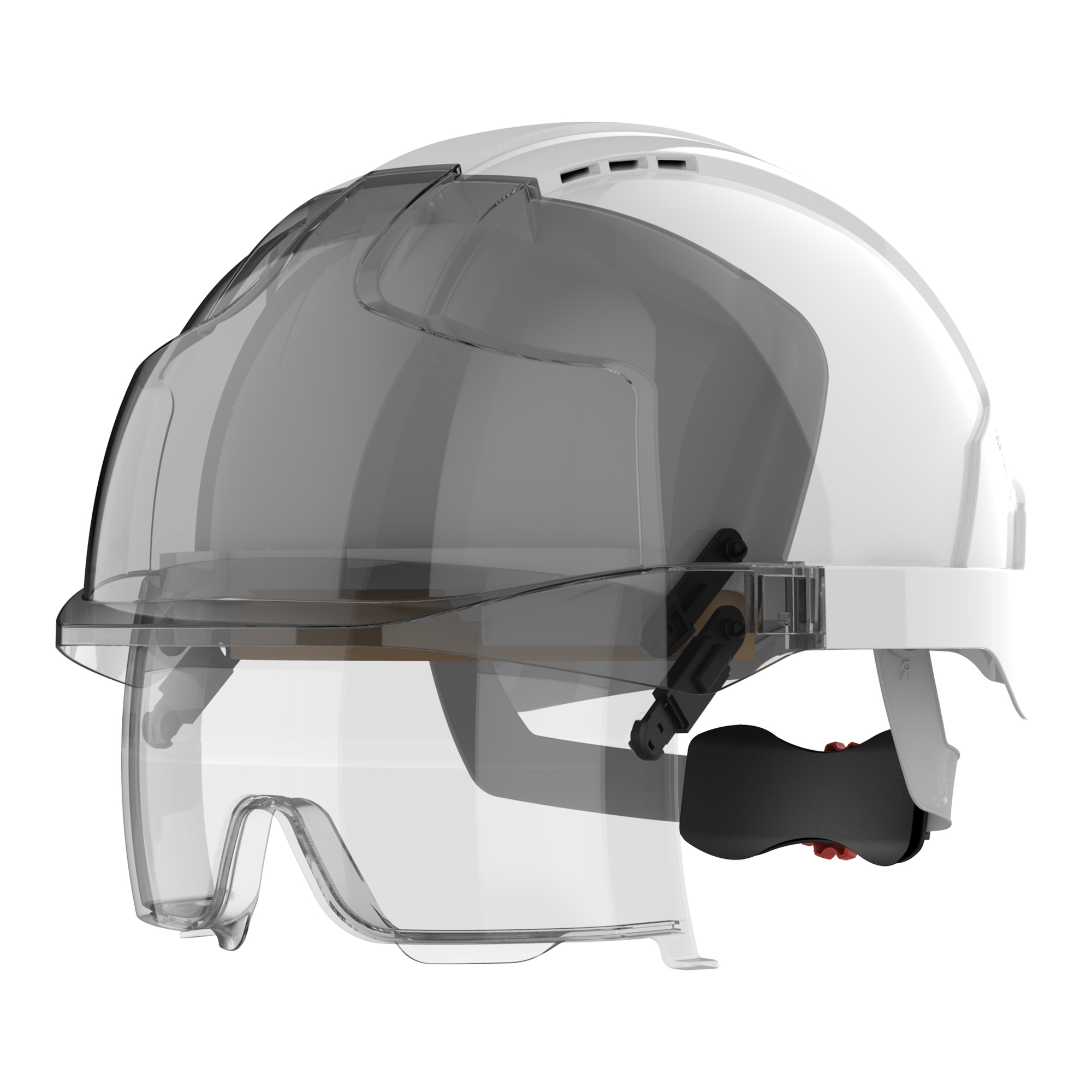 EVO® VISTAlens® Safety Helmet with Integrated Eyewear - Vented - White / Smoke