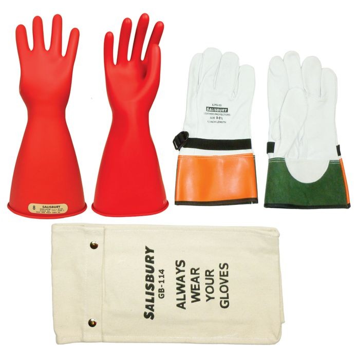 Salisbury Size 8-1/2, Class 0 Red Rubber Insulating Glove Kit GK014R/8H